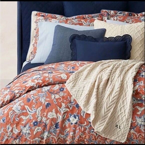 NWT Ralph Lauren King Duvet Cover Mirabelle Red Blue Floral Orange - Picture 1 of 6